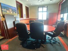 Round Boardroom Table, (12) Chairs, Cabinets, Bench, IFD Coffee Maker and Armor Shredder
