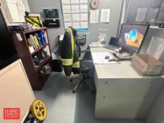 (2) Desk, (2) Chair, (2) File Cabinets, Book Shelf, Cabinet with Batteries, Locks, Lockout/Tagout Eq