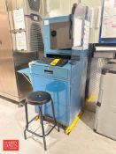 Foreman Desk: Mounted on Casters with ViewSonic Monitor, Zebra Printer, Keyboard, Mouse and Phone