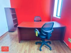 Desk, (2) Chairs, Book Shelf, File Cabinet and Armor Paper Shredder