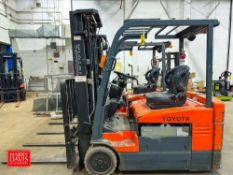 Toyota 3,450 LB Capacity Electric Fork Lift, Model: 7FBEAU20, S/N: 15209 with 48 Volt Battery