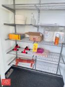 Bulletin Board and Wire Shelves with Dispensers