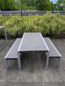 TREX Outdoor Furniture: Picnic Tables with (2) Benches, (2) Chairs and Patio Cantilever Umbrella