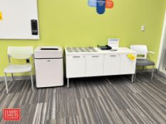 Base Cabinet, (2) Chairs and White Touchless Trash Can