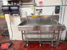 S/S 3-Station Foot Operated Sink with (2) Soap and Paper Towel Dispenser