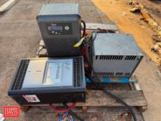 (5) Battery Chargers and (1) Fork Lift Broom