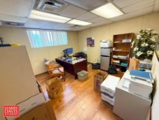 L-Desk, Office Chair, File Cabinet and Desk (Tech Not Included)