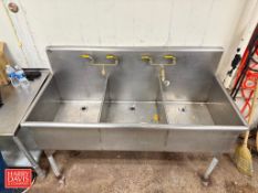 3-Compartment S/S Sink with (2) Faucets: 65 x 28 x 35 × 13