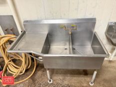 Dual S/S Sink: 58 x 28 x 35” x 13” with Shelf