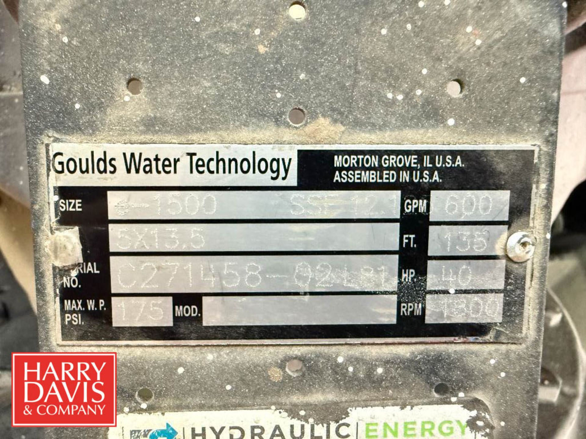 Goulds Pump, Model: 5X13.5, S/N: C271458-02 with Baldor 40 HP Motor (Location: St. Louis, MO) - Image 3 of 4