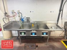 S/S 3-Compartment, 2-Counter Sink: 9' x 34