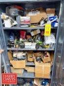 Storage Cabinet with Contents, Including: Transformers, Circuit Boards, Castors and Valves