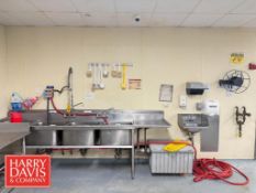 3-Compartment S/S Sink with (2) Faucets, Hose with Nozzle and Strahman Hose Station