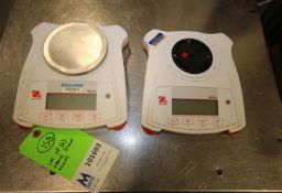 Lot of (2) Ohaus Scout 220 Gram Portable Scales Model SPX222, S/N C106134799 & B6225353890 (Note: