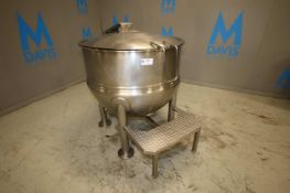 2012 Groen 150 Gallon S/S Jacketed Kettle, Model 150D, SN 75696-1-2, with Hinged Lid, 2
