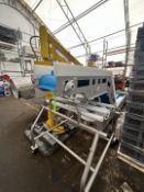 CLEATED PORTABLE INCLINE CONVEYOR, APPROX. 15 IN. W SANITARY BELT, APPROX. 2 IN. CLEATS, APPROX.