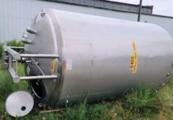 APV Aprox. 3,000 Gal. S/S Jacketed Scrape Surface Vertical Mixing Tank with CIP Sprayball, 75 psi,