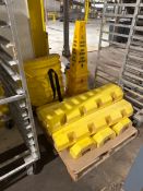 (3) SETS OF SAFETY PLASTIC POLE BUMPERS, LARGER POLE BUMPER, & (3) WET FLOOR CAUTION CONES
