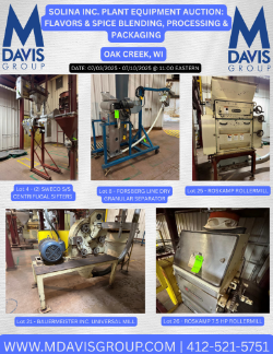 Solina Inc. Plant Equipment Auction: Flavors & Spice Blending, Processing, & Packaging — Oak Creek, WI