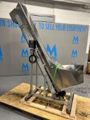 BOTTLE HOPPER WITH CLEATED ELEVATING CONVEYOR, MODEL ELEVATORE NE 80 HC 900 HS 1715, S/N 9906125, LE