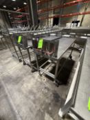 (2) S/S TABLES, MOUNTED ON CASTERS, APPROX. 107 IN. L X 30 IN. W X 36 IN. H AND APPROX. 72 IN. L X