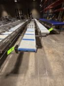 SHL SYSTEMS (2) SECTIONS OF INSPECTION AND PACK OFF CONVEYORS WITH STANDS FOR PACKING TABLES,