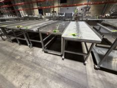 (3) PORTABLE S/S TABLES MOUNTED ON CASTERS