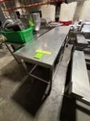 PORTABLE S/S TABLE ON CASTERS, APPROX. 95 IN. L W 24 IN. W X 37 IN. H