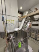 CLEATED INCLINE CONVEYOR WITH S/S PRODUCT HOPPER, HOPPE APPROX. 35 IN. W, CONVEYOR APPROX. 14 IN. W,