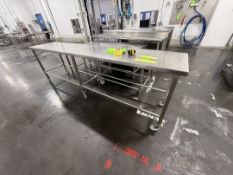 S/S TABLE ON CASTERS, APPROX. DIMS: 120 in. x 24 in. x 36 in.