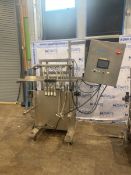 6-HEAD PISTON FILLER WITH CONTROL PANEL & PN BOARD PUMP (NOTE: CONTROL PANEL DOOR NEEDS REPAIR)(