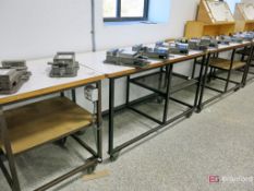 (3) Castered Steel Frame Heavy Duty Wood Top Work Benches