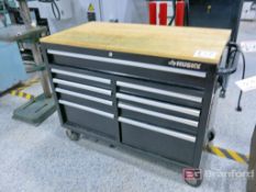 Husky 9-Drawer Butcher Block Top Castered Machinist Toolbox w/ Contents