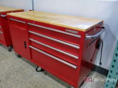Husky 5-Drawer Single Door Butcher Block Top Castered Machinist Workstation