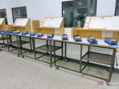 (3) Castered Steel Frame Heavy Duty Wood Top Work Benches