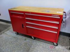 Husky 5-Drawer Single Door Butcher Block Top Castered Machinist Workstation
