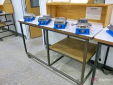 (3) Castered Steel Frame Heavy Duty Wood Top Work Benches