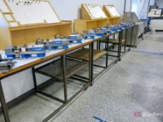 (3) Castered Steel Frame Heavy Duty Wood Top Work Benches