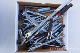 Box Lot of Socket Rachets, Various Manufacturers & Sizes