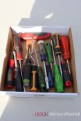 Box Lot of Screw Drivers & Milwaukee Razor Knife