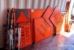 Large Lot of Construction Signs & Stands