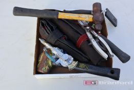 Box Lot of Hammers, Mallets, Putty Knifes, Pinch Plier Set