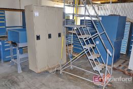 (1) Workbench, (2) Metal Bookcases, Tennsco Lockers