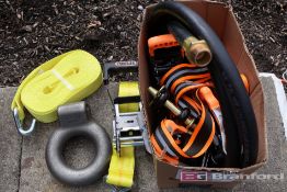 Box Lot of 14,000-Lb Pintle Hook, Rachet Straps