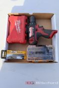 Lot Box of (1) Milwaukee Driller Driver, Milwaukee Bit Kit, DeWalt Drill Bits