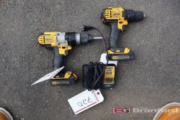 (2) DeWalt 20V Cordless Drill / Drivers, (1) DeWalt DCB112 12V/20V Charger