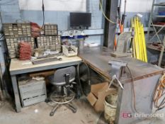 Heavy Duty Steel Framed Wood Topped/Steel Topped Workbench, Small Bench w/ Wilton 8