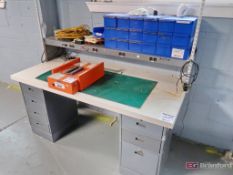 7-Drawer Heavy Duty Work Bench w/ Power Strip Overhead Shelf, Metrotech 850 Line Receiver