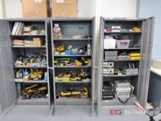 Lot of (3) 2-Door Metal Storage Cabinets w/ Contents to Include: Phone Testing Parts, Resisted