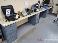 (1) Approx. 20' Workbench w/ ESD Mat and (3) 4-Drawer Under Bench Units, (1) Single Door Under Bench